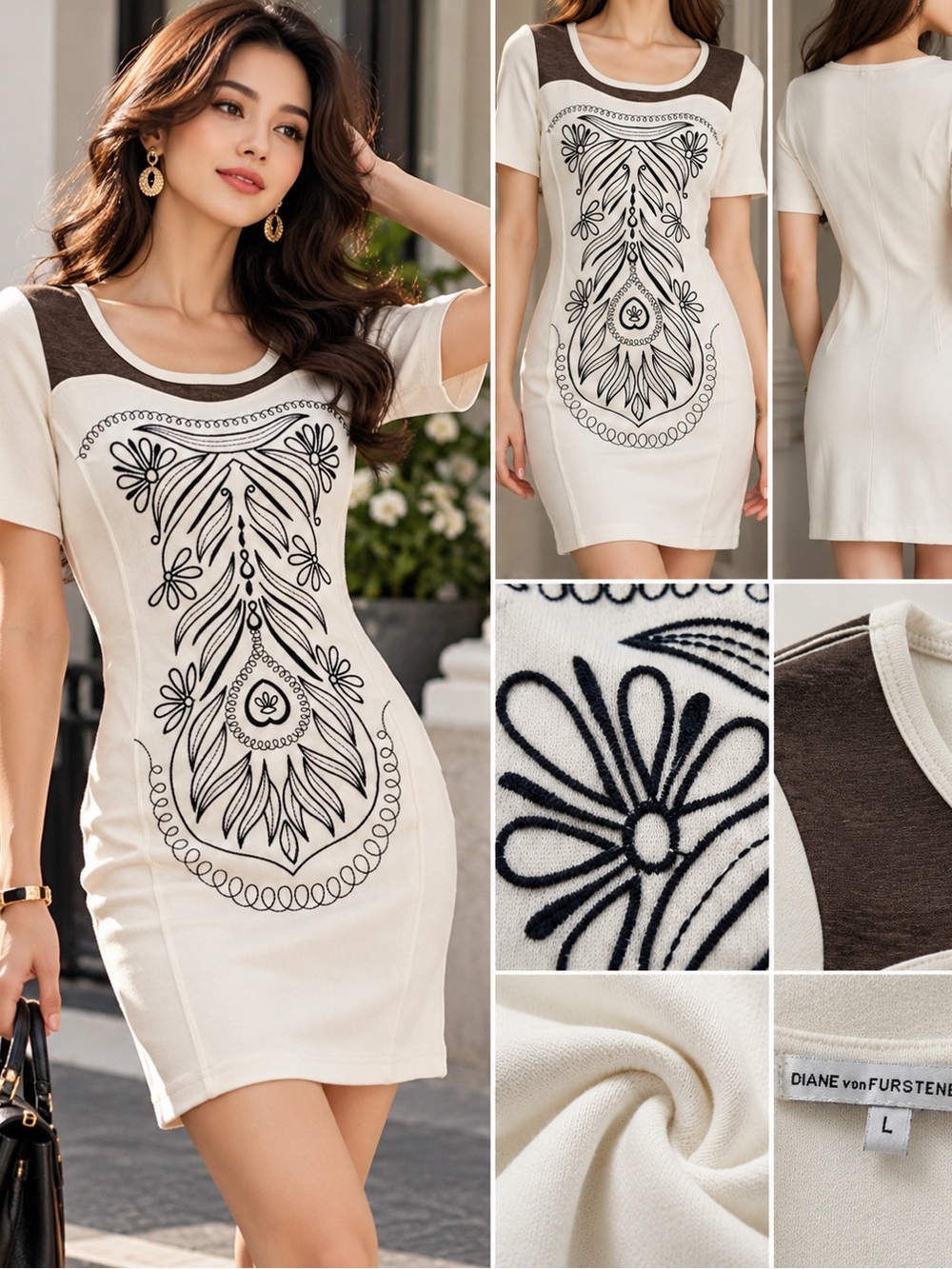 Diane von Furstenberg DVF White Embroidered Stretch Dress L